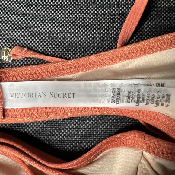 Victoria's Secret Swim Suit 2 Piece Skimpy String Bikini Small Pumpkin Metallic - Picture 4 of 10